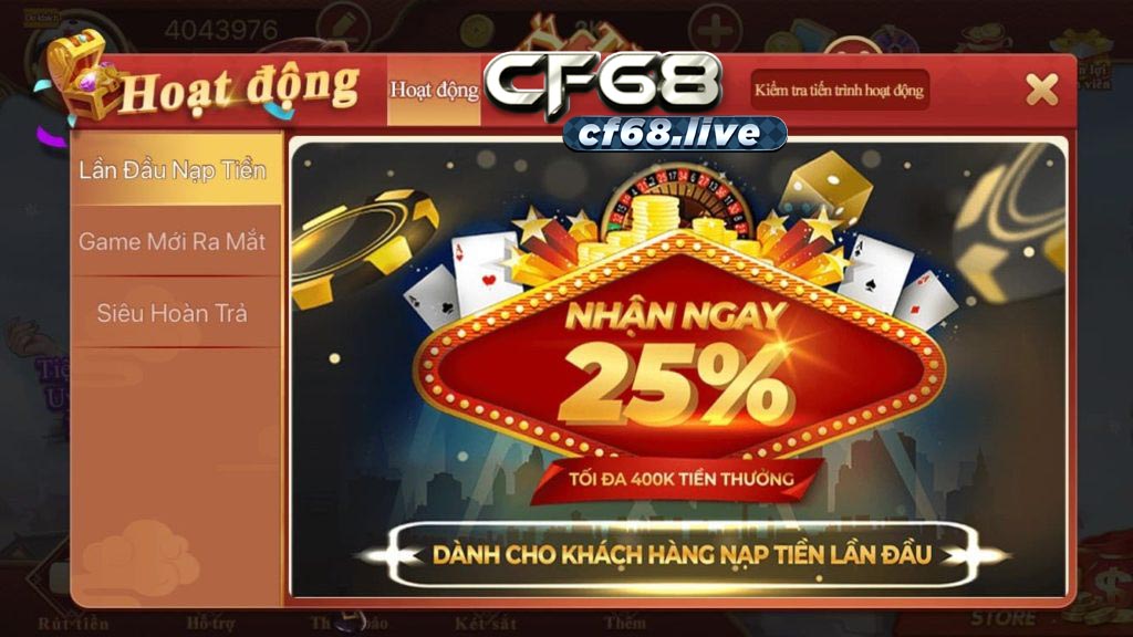 nạp tiền lần đầu cf68