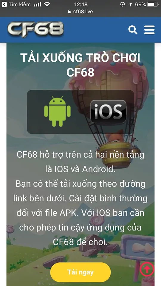 Truy cập vào trang chủ CF68.io