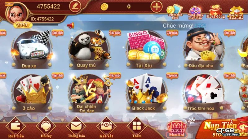 Kho tàng game đa dạng của cf68