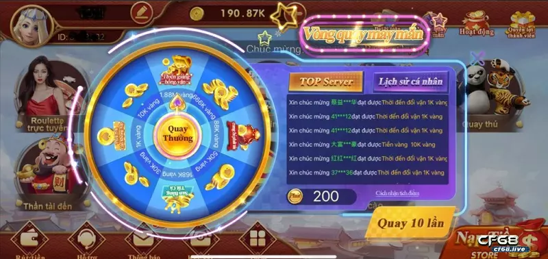 Vòng quay may mắn trong game cf68