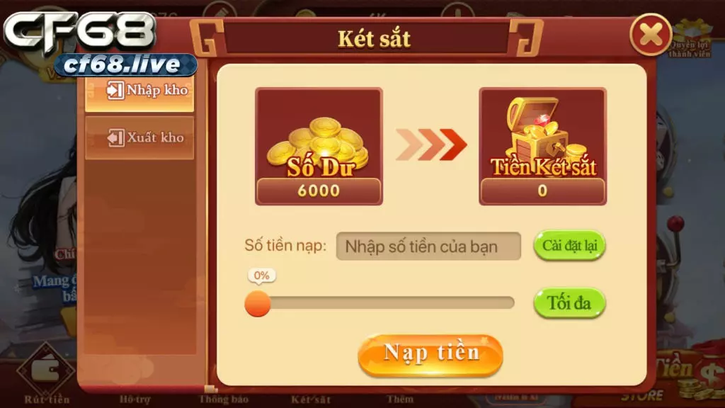 Giao diện két sắt cf68 game