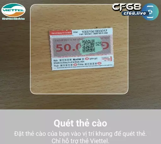 Hướng dẫn cách nạp the bằng mã QR Viettel tại Cf68