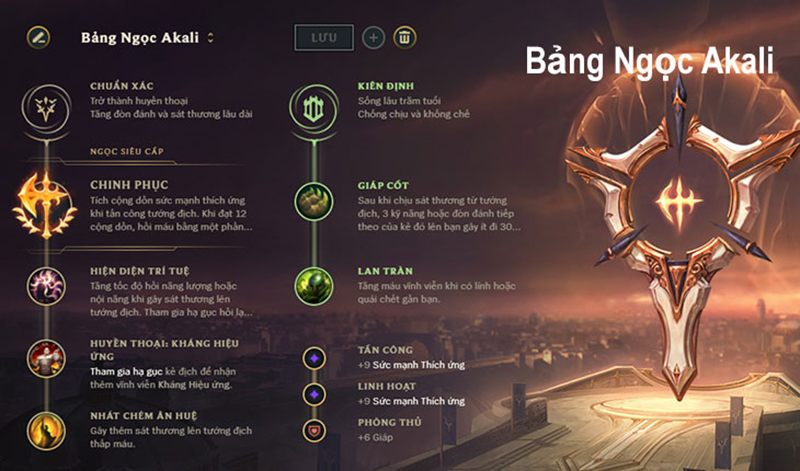 Bảng Ngọc Akali – Sức mạnh vượt trội cho sát thủ ánh trăng