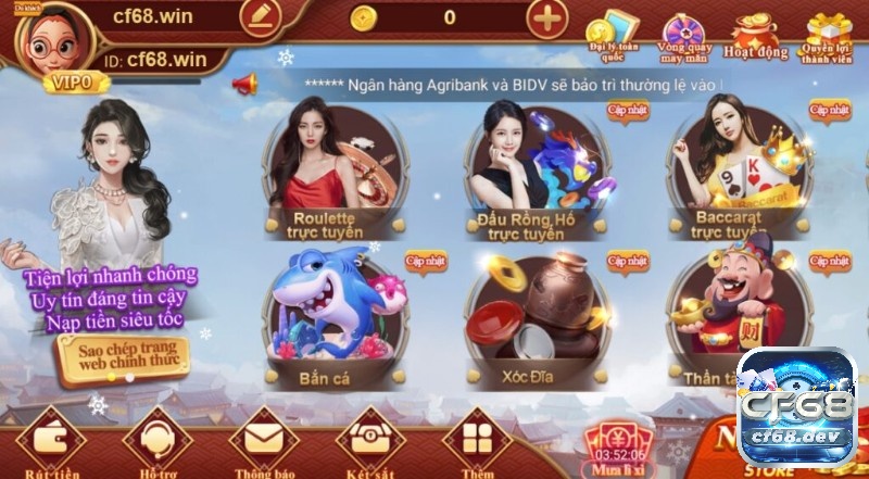 Kho game bài đồ sộ tại cổng game CF68