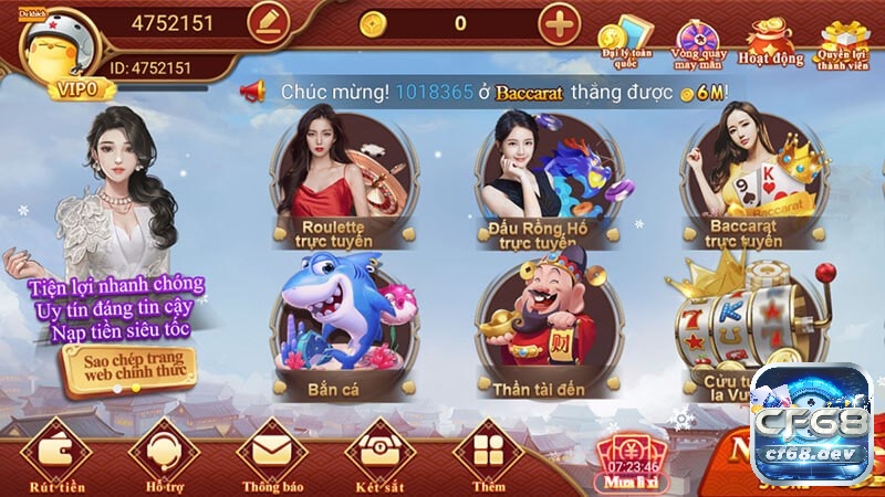 Trải nghiệm kho game khủng hấp dẫn trên CF68