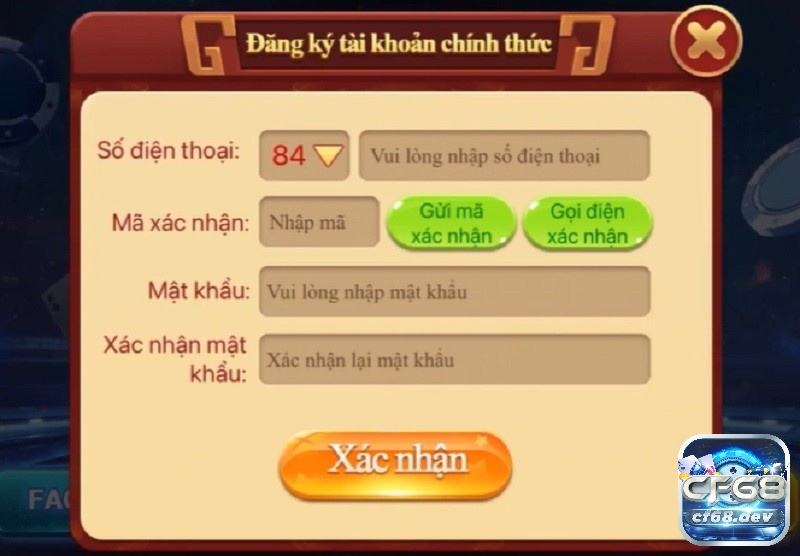 Đăng kí và đăng nhập vào cổng game CF68