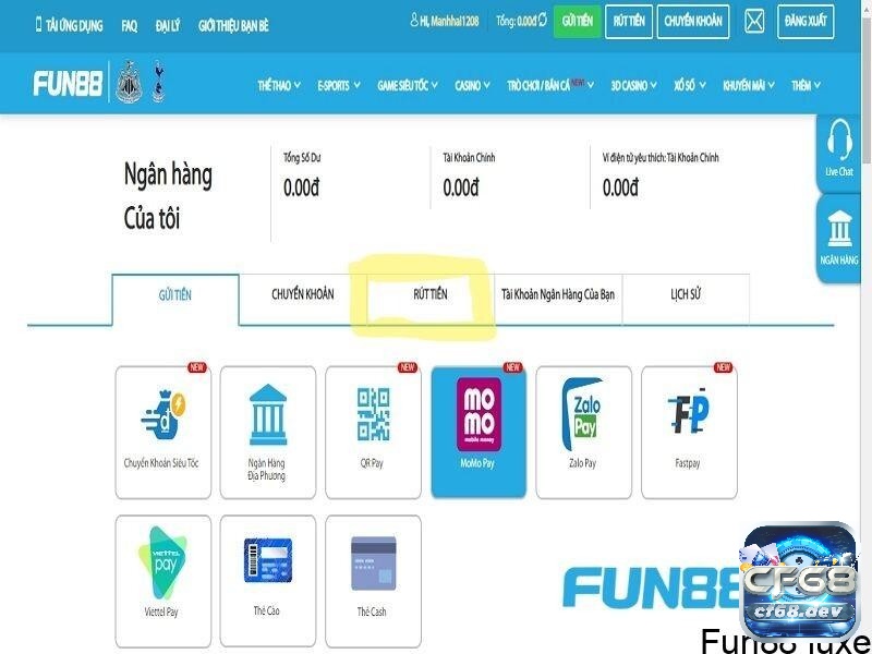 Các hình thức thanh toán tại Fun88